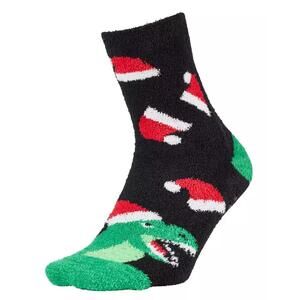 Cozy Cabin Men's Festive Toe Icon Socks Dinosaur Santa Size Large